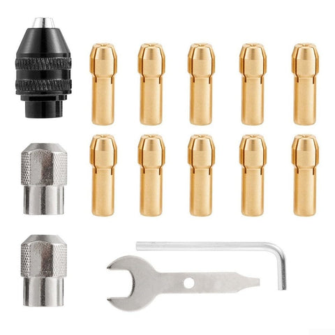 Pro Grade 15 Piece Drill Chuck Collet Set M8x0.75mm Brass Collets For Rotary Tools Engraving Machines And Drills Alloy Steel Nut