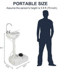 Super Heavy Duty Portable Foot Pump Wash Station With Smooth Rollin Base And No Fuss Soap Tray Plus Sturdy Hanging Rack Made For Outdoor Work Sites Rv Camps And Backyards size comparison with dimensions shown.
