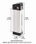 Heavy Duty Electric Bike Lithium Battery Storage Case Compatible With 36 Volt And 48 Volt Packs, spacious 10.4 x 3.7 inch design.