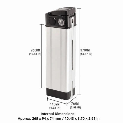 Heavy Duty Electric Bike Lithium Battery Storage Case Compatible With 36 Volt And 48 Volt Packs, spacious 10.4 x 3.7 inch design.