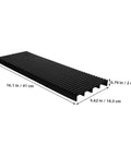 Two Piece Static Bar Rack Kit With Strips And PCB Feet, side view showing dimensions 16.1 x 5.62 x 0.79 inches, black color.