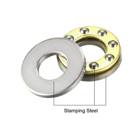 Front view of thrust ball bearings set, chrome steel, 7x15x5 mm, single direction, stamping steel washer, 4 pcs
