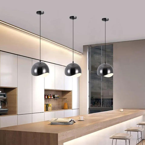 ZSJPDP American Industrial Style Metal Hanging Lamp, 8.2in, three black pendant lights above a modern kitchen bar.