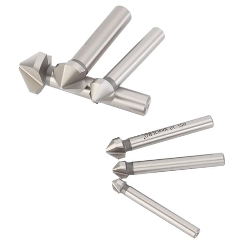 Dtacke 6-piece 90° chamfering end mill set; stainless steel HSS countersink bits, 3-flute