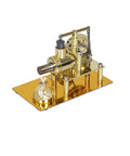 Premium Gold Stirling Engine Generator With Real Moving Pistons And Soft Led Accents, polished gold finish and piston details.