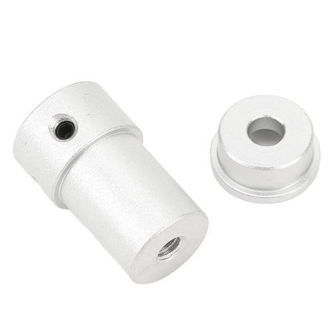 Pair of aluminum 4mm motor shaft couplings with mounting hub, silver