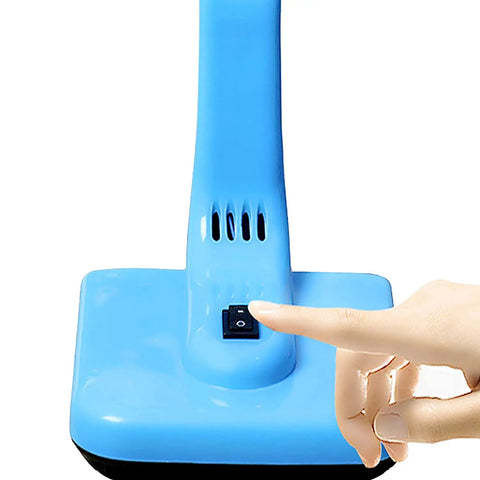 Finger pressing SPST on/off rocker switch on blue appliance, resembling 15 Pack SPST On Off Rocker Switches 2 Pin Round Mini Boat Car