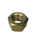 7/16-14 Grade 9 Hex Nuts Zinc Yellow Coated Coarse Thread heavy duty fastener showing detailed view of threading and coating.
