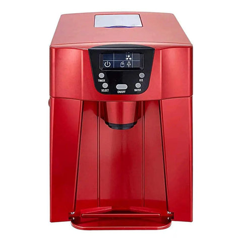 Top Shelf Countertop Ice Maker Delivers Clear Blocks Fast Automatic Draining Compact Kitchen Essential For Home Bars Summer Cookouts Quick Freeze No Drama Setup Tough Build Quality Guaranteed in red with control panel.