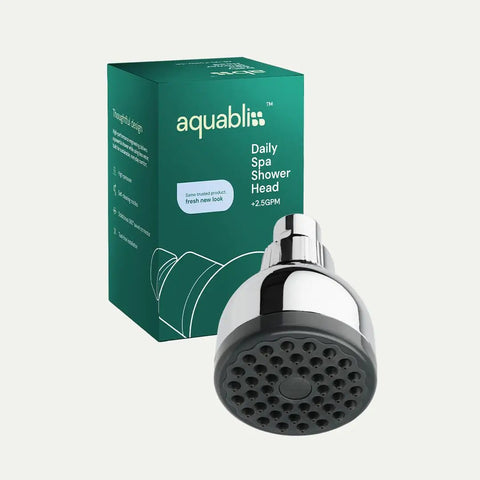 TurboSpa 3 Inch High Pressure Shower Head With 42 Nozzles Ultra Wide Spray High Flow for spa-like shower next to box