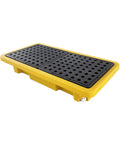 Stackable Industrial Drum Spill Pallet With Drain, Modular Platform in heavy duty yellow steel for safe spill control