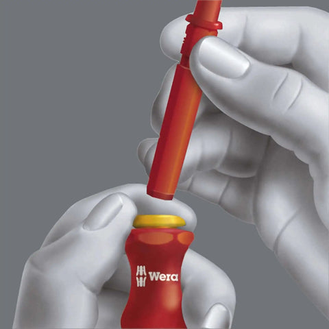 Hands using Kraftform Kompakt VDE Changeable Blade Set With 18 Interchangeable Blades, Compact Multi Component Handle