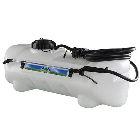 15 Gallon UTV And ATV Spot Sprayer With 1.0 GPM Pump, 40 PSI Max, adjustable spray gun on a white tank for outdoor use