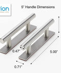 5 Inch Brushed Nickel Adhesive Cabinet Handles Set Of 4 with dimensions; metal stick-on drawer pulls with 3M adhesive, modern design