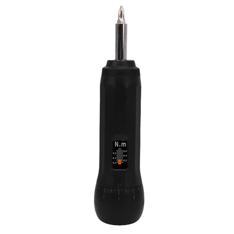 Ftvogue Adjustable Torque Screwdriver With Preset Control Tool And S2 Bits For Circuit Board Assembly and Electrical Repairs Delicate Precision Work Up To 0.6Nm, compact black design with adjustable torque settings.