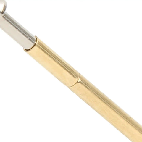Close-up of High Accuracy Round Pogo Pin from Set Of 100Pcs For PCB Board Testing P156-E showing precision tip and low resistance design.