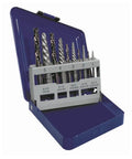 Irwin 10-piece screw extractor and drill bit set in blue case, front view