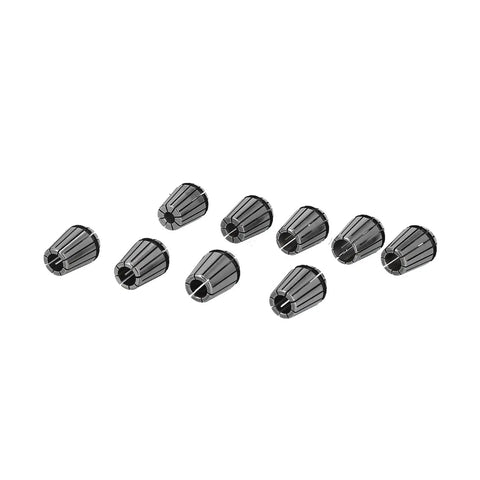 Nine spring collets from Spring Collet Chuck Kit With Morse Taper Connecting Shaft For Accurate Drilling, Pro Grade Carbon Steel Drill Chuck Set Includes ER Wrench And Nine Spring Collets, Built For Milling Like A Boss And Sharp, Precise Cuts.