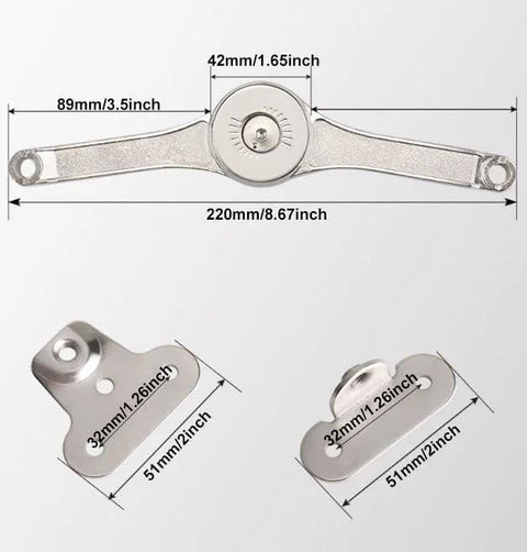JinBoCheng 2pc heavy-duty lid stay hinges; silver metal folding lid supports for cabinets, 75°/90°/110° opening.