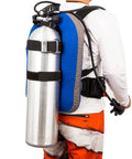 Back view of Hydro Lite BC Ultralight Travel Harness BCD With 30 Lb Lift Aircell For Scuba Divers X Large Black Blue