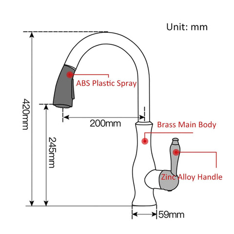 GAZOGJ Black Kitchen Faucet Pull Down Sink Mixer Tap 360°Rotation, features ABS plastic spray and brass main body.