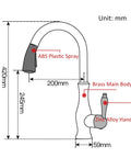 GAZOGJ Black Kitchen Faucet Pull Down Sink Mixer Tap 360°Rotation Single Lever Water Crane, showing dimensions and materials used.