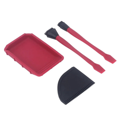 Silicone Glue Kit For Woodworking DIY Ready With Dual Head Spreader And Applicator, 2 Brushes, 1 Comb, 1 Tray in red and black