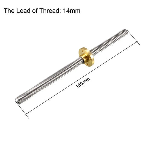 14 Lead 8mm Diameter 150mm Stainless Steel Lead Screw Rod with Copper Nut Trapezoidal Thread for 3D Printer Z Axis, 2 Piece Set