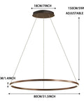 Modern Led Ring Chandelier With Dimmable Halo Pendant Light 31.5 Inch Circular Fixture In Metal And Acrylic, shown with dimensions