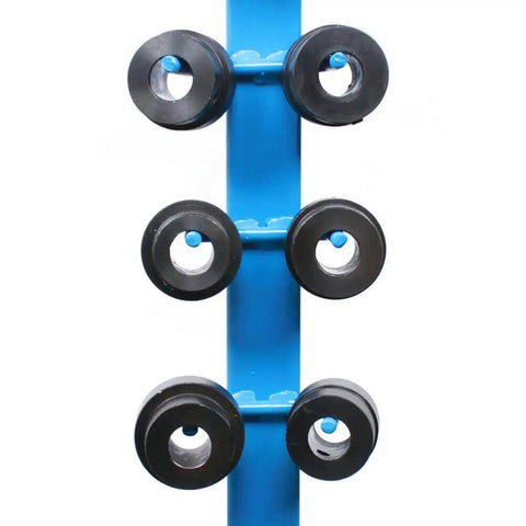 Die set from Manual Bead Roller Kit With 1.2mm Gear Drive, 6 Dies, Bench Mounted Beading Tool, shown in vertical arrangement