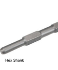 Side view of masonry scraping chisel with hex shank, metal tool