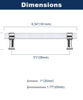 5 inch center to center acrylic cabinet handle dimensions, polished chrome ends, suitable for kitchen or dresser installations.