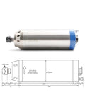 4.5KW Water Cooled ER20 Spindle Motor D100mm With 5.5KW Inverter VFD For CNC Milling Machine 380V, side view with specs