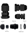 Components of Waterproof Nylon Cable Gland Kit 3 To 13 mm Adjustable Threaded Connectors IP68 PG7 PG9 PG11 PG13.5 PG16