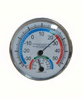 Portable Thermo Hygrometer With Handy Wide Temperature Range From Minus Thirty To Fifty Celsius And Humidity From Twenty To One Hundred Percent Easy Read Round Dial With Color Indicator Wall Mount Or Free Standing Indoor Outdoor No Electric, round wall-mount dial