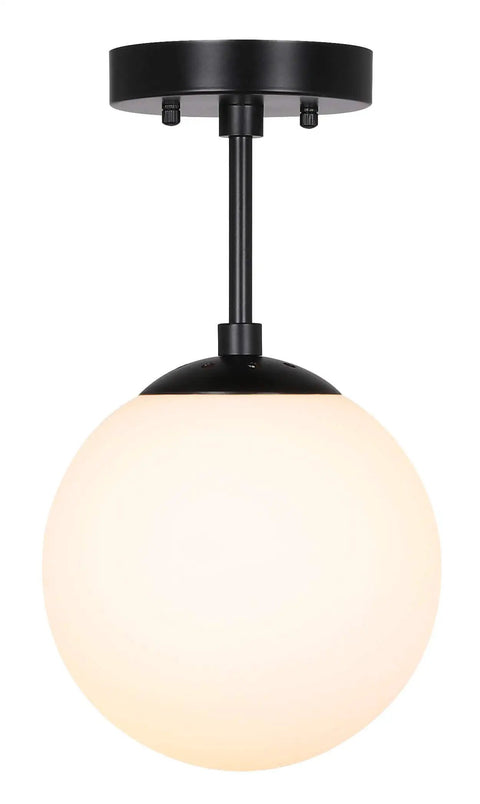 Semi Flush Ceiling Light With Globe White Glass Shade In Dope Matte Black Finish, 1 Light Modern Fixture, XB SF1211 MBK