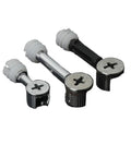 Heavy Duty Cam Lock Fittings Kit Featuring Solid Cam Nuts And Eccentric Bolts For Furniture Assembly and Cabinet Joinery Rust Proof Hardware showing three cam lock screws.