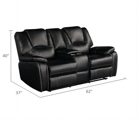 Black loveseat from 3 Piece Leather Recliner Couch Set With Manual Recliner Sofa Reclining Loveseat And Swivel Rocker Chair