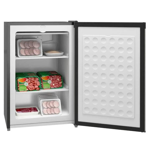 Compact Upright Mini Freezer With 3.0 Cubic Feet Capacity And Reversible Door For Dorm Life Apartments RV Trips And Office Setups with stored frozen meats.