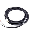 Coiled black servo motor brake cable with white 2-pin connector and exposed conductors, 15 m length.