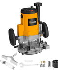 Compact Palm Router with 4.8 Amp 580W Power, Fixed Base, One Quarter Inch Collet for Woodworking, accessories included