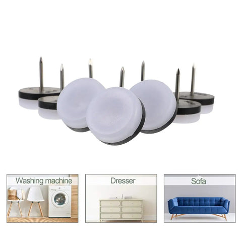 40 Pack Nail On Anti Slip Furniture Pads for chairs and tables, round nylon and metal floor protectors, noise proof glide pads