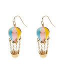 Colorful Enamel Hot Air Balloon Earrings With Gold Tone Chained Basket French Hook Dangle Totally Cute Yellow Balloons Lightweight