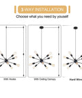 Sputnik Style Plug In Pendant Chandelier With 10 Lights And 16.4 Ft Cord On Off Switch For Dining Room Living Room Kitchen Island 3 Way Install