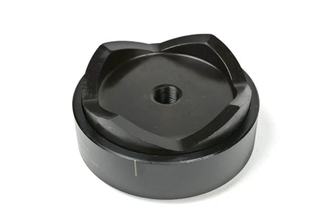 Beefy Four Inch Deep Draw Conduit Punch And Die For Hydraulic Knockout Driver, black metal component with threaded center