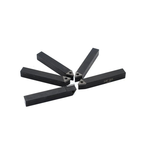 Three Eighths Inch Mini Indexable Lathe Turning Tool Holder Set, Five Piece With AL AR BL BR E Holders And Five TCMT C6 Carbide Inserts