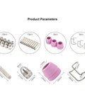 Premium Plasma Cutter Torch Consumables Kit With 10 Contact Tips And 10 Electrodes showing 10 tips and various components.