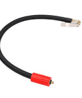 Heavy Duty Tire Inflator Extension Hose 40cm M6 Quick Connect Air Chuck Adapter with red connector and black hose.