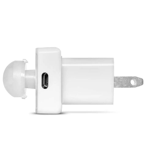 Side view of M5 WiFi Motion Sensor with Email and Text Alerts for Home and Office, showing back mount power plug and sensor detail.