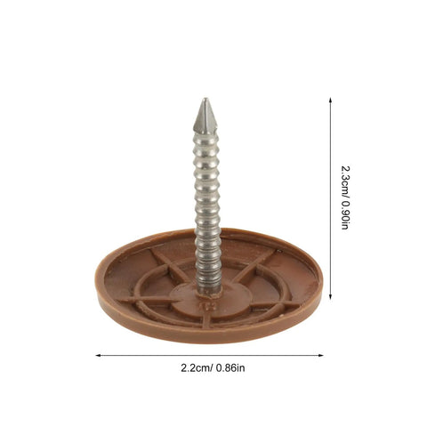 Top Tier Round Cap Roofing Nails With Insulation Washers Brown House Wrap Fasteners For Felt Foam Board and Weather Guard Sheathing 200 Piece Kit, showing a single nail with a brown plastic washer.